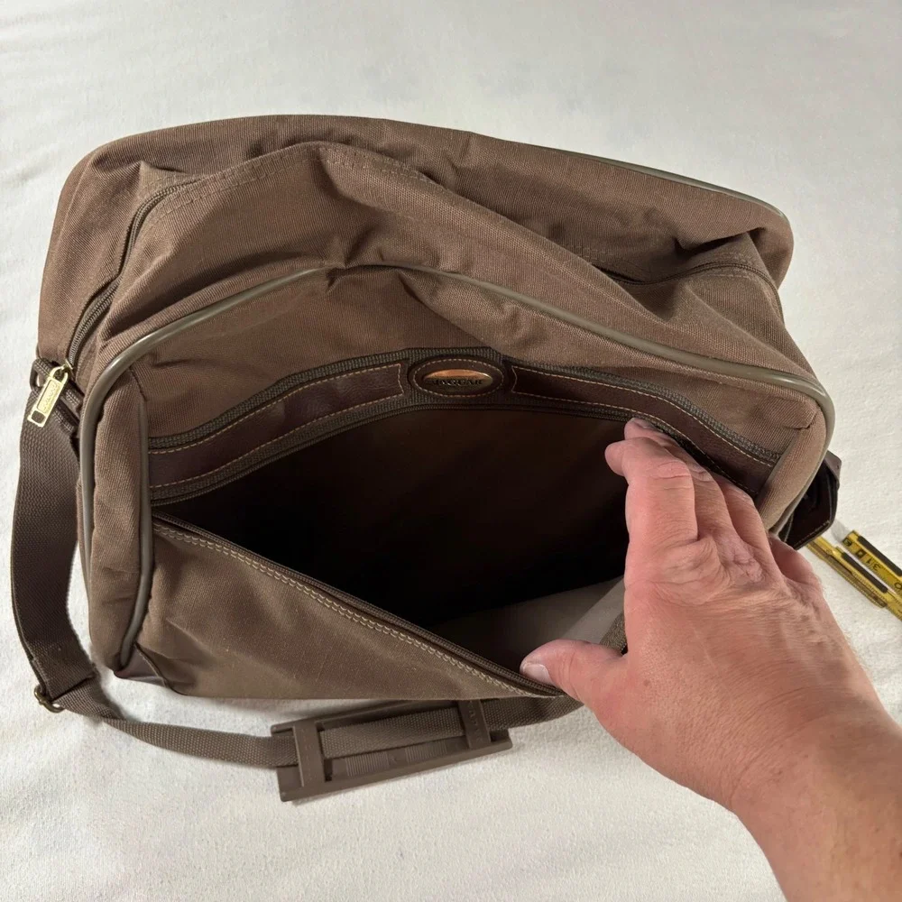 Jaguar Carry On Bag Unisex Large Brown Excellent Vintage Canvas Shoulder Luggage